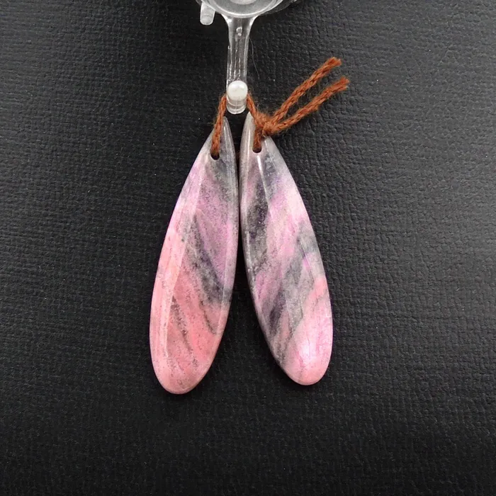 Earrings Intrinsic Trading Natural Pink Rhodonite Earring Pair Teardrop Cabochon Cab Pair Drilled Matched Earrings Gemstone Bead Pair