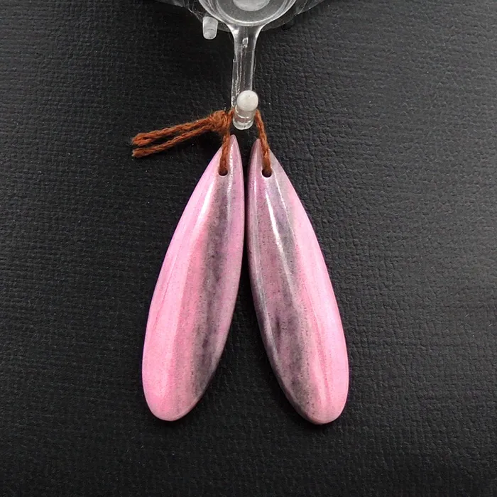Earrings Intrinsic Trading Natural Pink Rhodonite Earring Pair Teardrop Cabochon Cab Pair Drilled Matched Earrings Gemstone Bead Pair