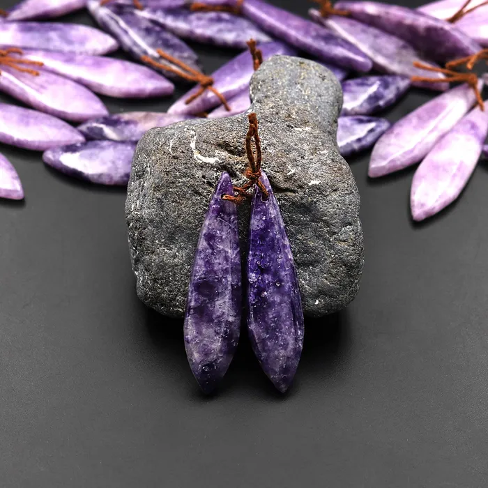 Earrings Intrinsic Trading Natural Purple Lepidolite Abstract Leaf Earring Pair Matched Gemstone Pair