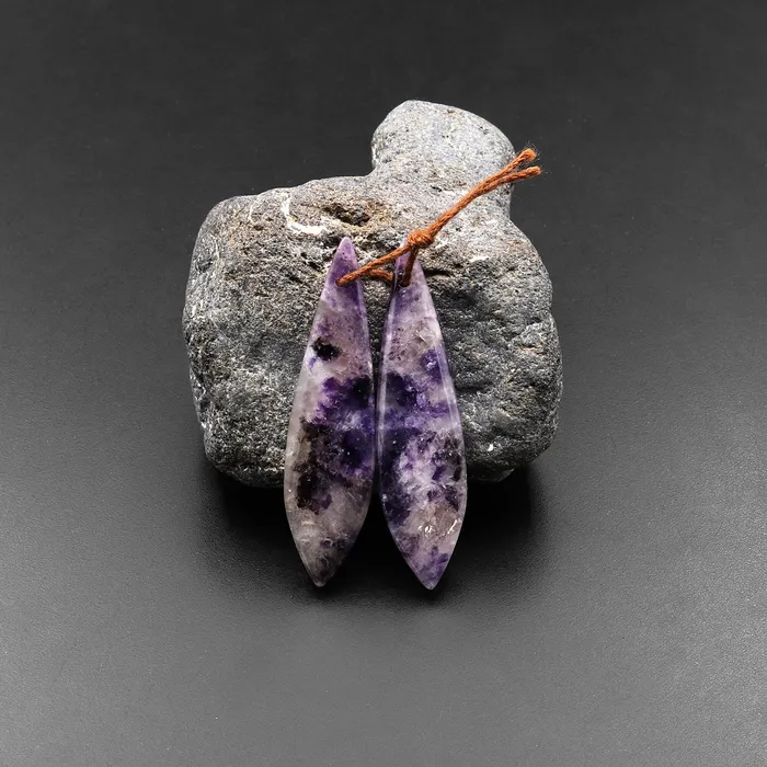Earrings Intrinsic Trading Natural Purple Lepidolite Abstract Leaf Earring Pair Matched Gemstone Pair