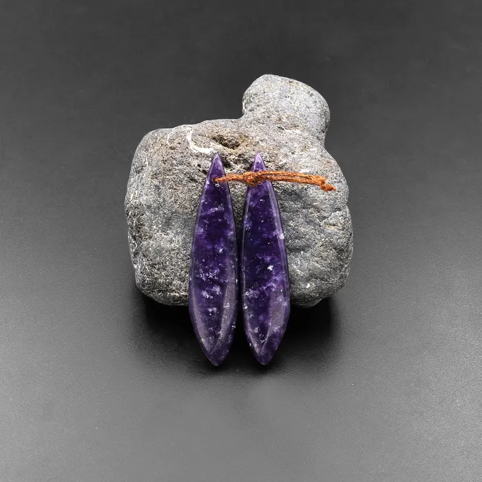 Earrings Intrinsic Trading Natural Purple Lepidolite Abstract Leaf Earring Pair Matched Gemstone Pair