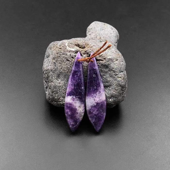 Earrings Intrinsic Trading Natural Purple Lepidolite Abstract Leaf Earring Pair Matched Gemstone Pair