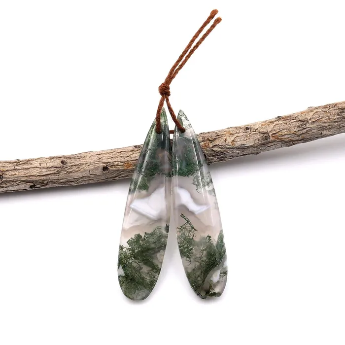 Earrings Translucent Natural Green Moss Agate Earring Pair Drilled Teardrop Cabochon Cab Pair Matched Gemstone Beads Intrinsic Trading