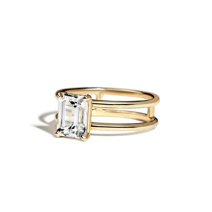 ILA Rings Emerald Cut Double Band Engagement Ring