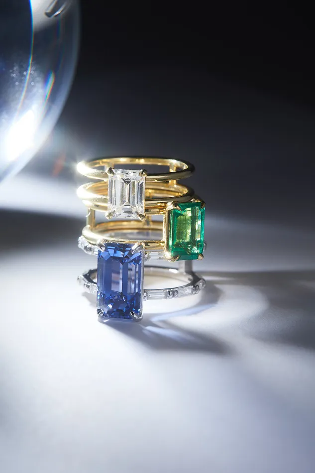 ILA Rings Emerald Cut Double Band Engagement Ring
