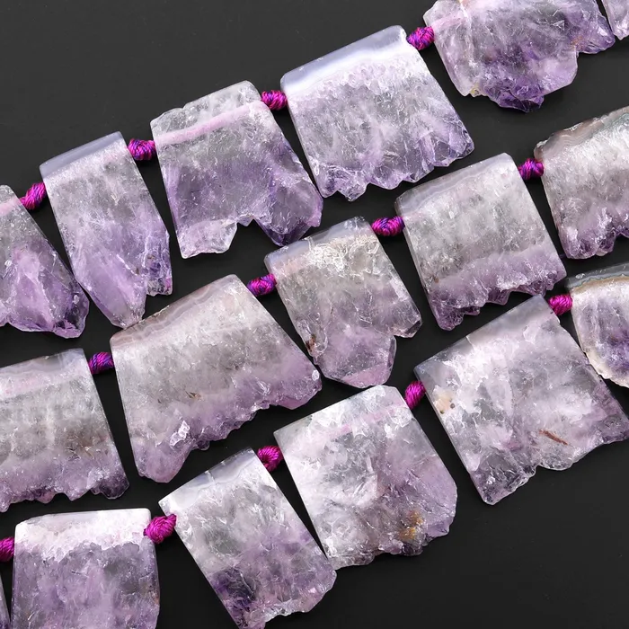 Intrinsic Trading Necklaces Natural Purple Amethyst Stalactite Slice Pendant Beads Side Drilled Rectangle Gemstone 155 Strand