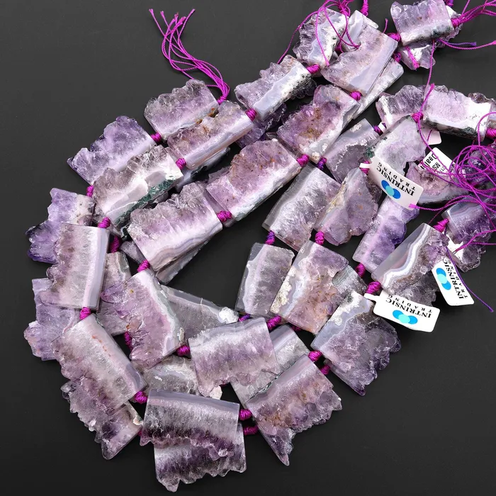 Intrinsic Trading Necklaces Natural Purple Amethyst Stalactite Slice Pendant Beads Side Drilled Rectangle Gemstone 155 Strand