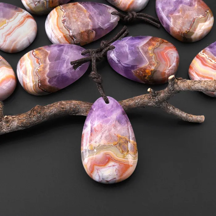 Intrinsic Trading Necklaces Natural Rainbow Amethyst Freeform Teardrop Pendant