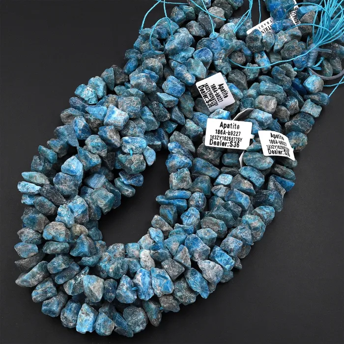 Intrinsic Trading Rings Raw Rough Apatite Freeform Beads Nuggets Hand Hammered Cut 155 Strand