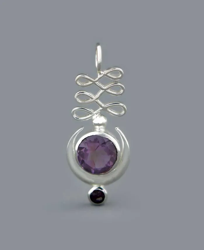Necklaces Buddha Groove Sterling Silver Unalome Moon Amethyst Pendant