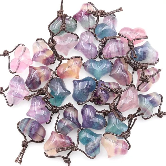 Necklaces Intrinsic Trading AAA Natural Rainbow Fluorite Puffy Heart Pendant Side Drilled Gemstone Crystal Focal Bead
