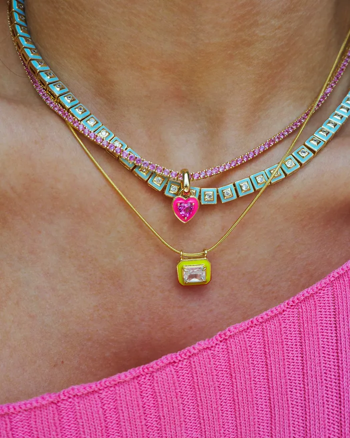 Necklaces Luv Aj Mini Ballier Necklace with Heart Charm Hot Pink Gold