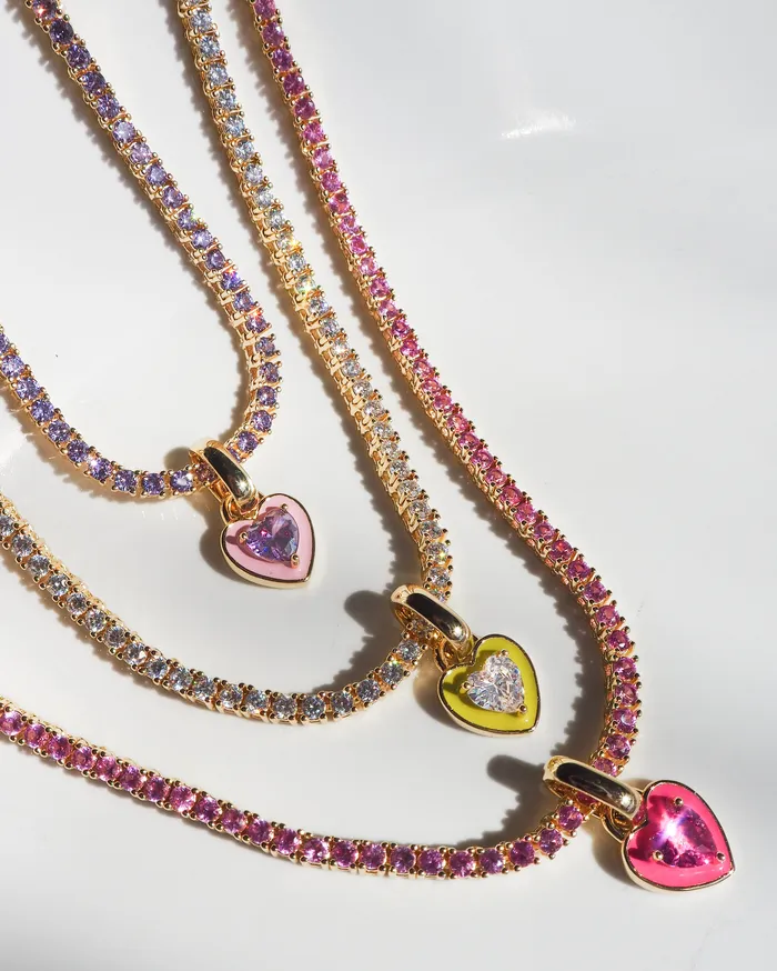 Necklaces Luv Aj Mini Ballier Necklace with Heart Charm Hot Pink Gold