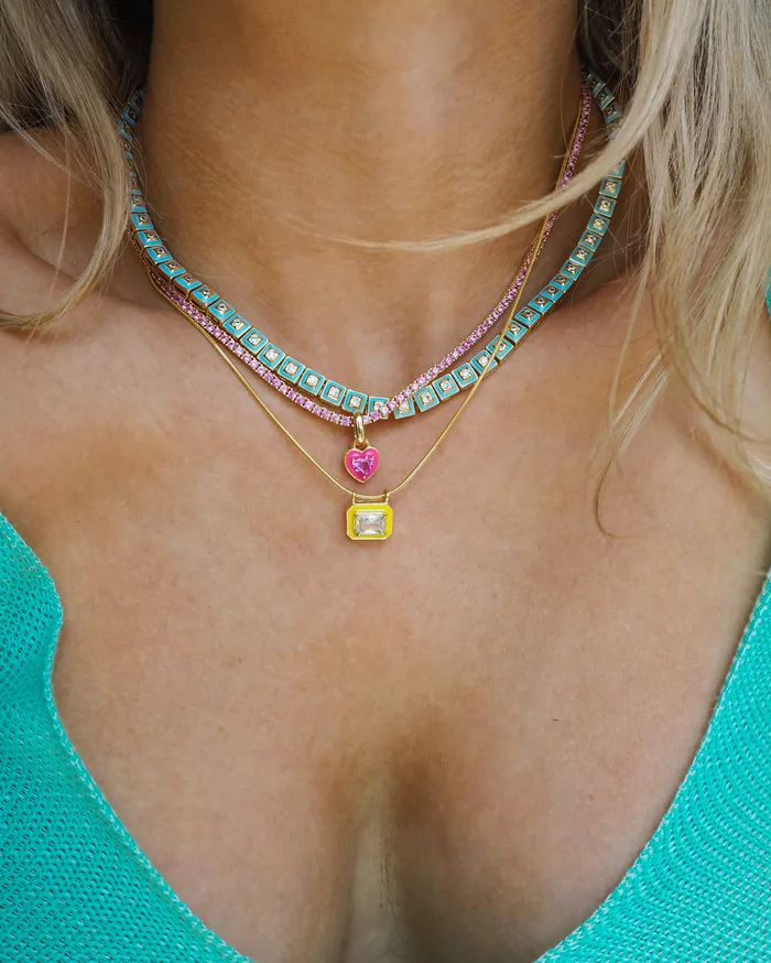 Necklaces Luv Aj Mini Ballier Necklace with Heart Charm Hot Pink Gold