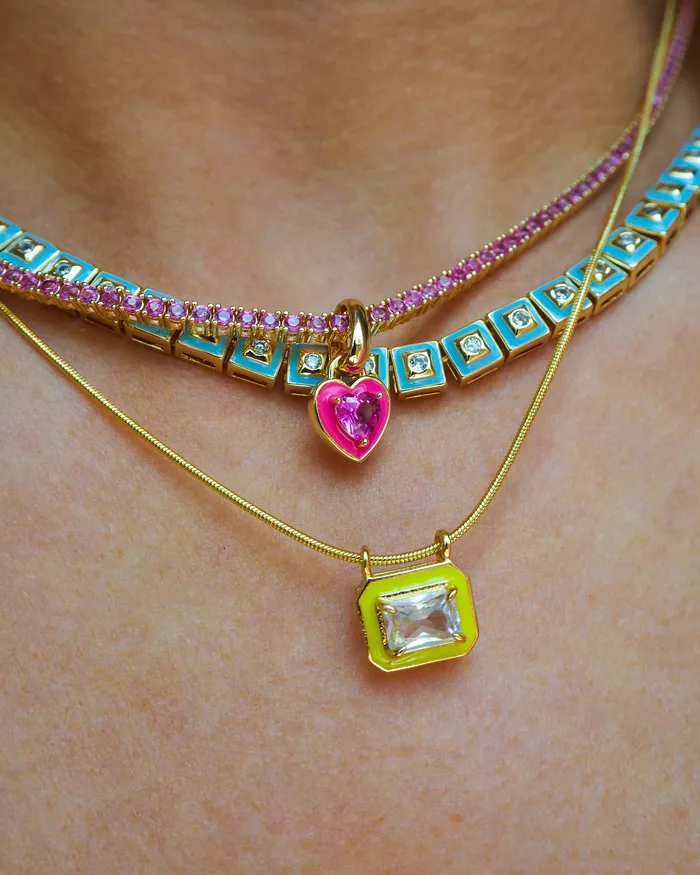 Necklaces Luv Aj Mini Ballier Necklace with Heart Charm Hot Pink Gold