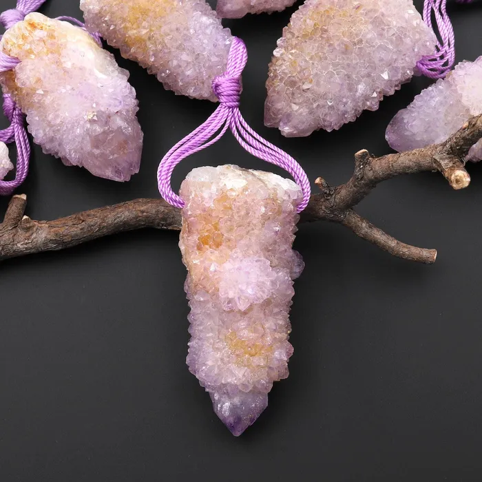 Necklaces Natural Purple Purple Stalactite Quartz Point Pendant Side Drilled Gemstone Crystal Intrinsic Trading Necklaces Natural Purple Purple Stalactite Quartz Point Pendant Side Drilled Gemstone Crystal Intrinsic Trading